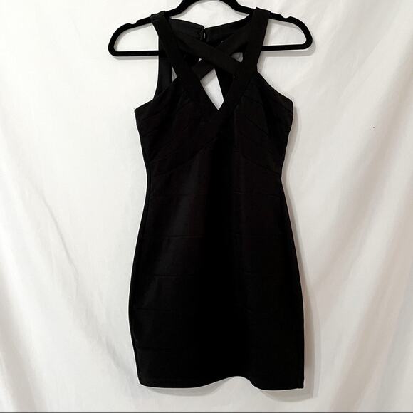 Crystal Doll Black Sleeveless Bodycon Dress Womens 3 LBD Baddie Party Cocktail - Picture 2 of 7